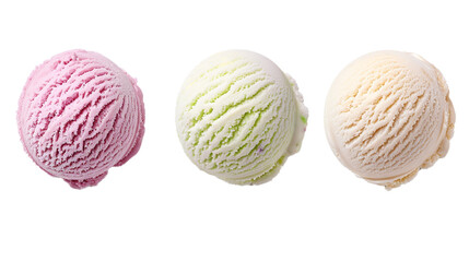 Set of four various ice cream balls or scoops
