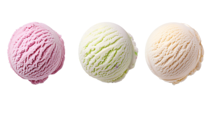 Set of four various ice cream balls or scoops