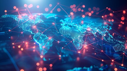 Obraz premium This world map depicts the interconnectedness of the global economy and globalization through the use of a series of interconnected lines and nodes.