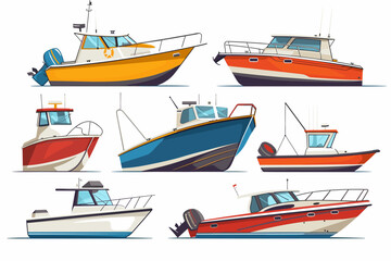 Vector set of Ships and Boats Isolated on White Background. Cartoon Vector Illustration of Different Marine Vessels