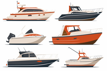 Vector set of Ships and Boats Isolated on White Background. Cartoon Vector Illustration of Different Marine Vessels