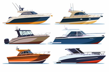 Vector set of Ships and Boats Isolated on White Background. Cartoon Vector Illustration of Different Marine Vessels