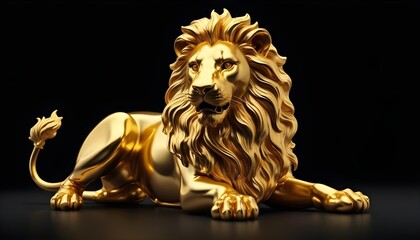A golden lion on black background business concept