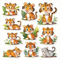 Obraz premium Asset of sticker tiger isolation over white background, Illustration