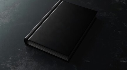 A black book on a dark surface.