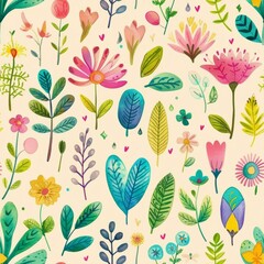 Seamless pattern of a nice drawn flowers. Nice watercolor tileable pattern
