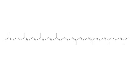 lycopene molecule, structural chemical formula, ball-and-stick model, isolated image e160d