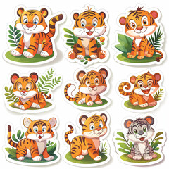 Obraz premium Asset of sticker tiger isolation over white background, Illustration