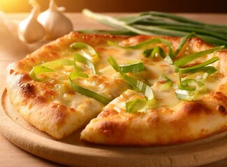 Pizza with chives onion. Mediterranean Cuisine.