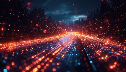 Obraz premium Glowing Road Through a Night Forest