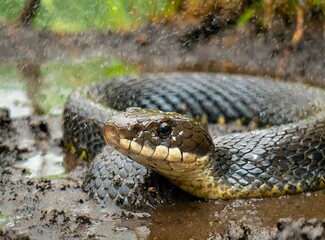 Snake in the swamp closeup photography