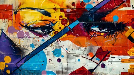 A colorful graffiti painting of a woman's face.