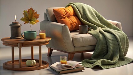 Modern cozy interior with autumn decorations