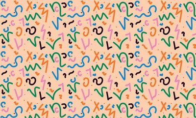 Fun colorful line doodle seamless pattern. Creative minimalist style art background for children or trendy design with basic shapes. Simple childish scribble backdrop.