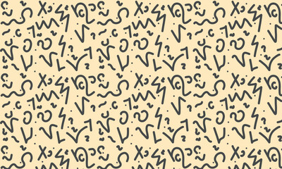 Fun black line doodle seamless pattern. Creative minimalist style art background for children or trendy design with basic shapes. Simple childish scribble backdrop.
