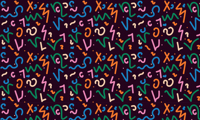 Fun colorful line doodle seamless pattern. Creative minimalist style art background for children or trendy design with basic shapes. Simple childish scribble backdrop.