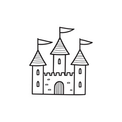 Obraz premium Illustration Medieval castle with stone walls doodle