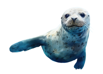 PNG Seal animal mammal blue, digital paint illustration. AI generated image