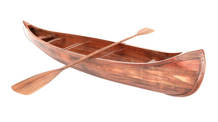 Red wooden canoe with paddles isolated on a white