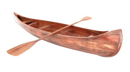 Red wooden canoe with paddles isolated on a white