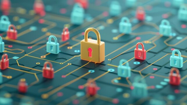 Cyber Protection Concept with Digital Padlock on Network Map - Ensuring Data Privacy and IP Enforcement