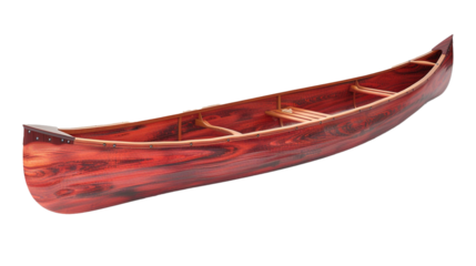 Red wooden canoe with paddles isolated on a white