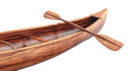Red wooden canoe with paddles isolated on a white