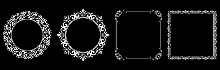 Set of decorative frames Elegant vector element for design in Eastern style, place for text. Floral black and white borders. Lace illustration for invitations and greeting cards.