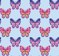 Seamless pattern with colorful butterflies. Vector cartoon background in flat style.	