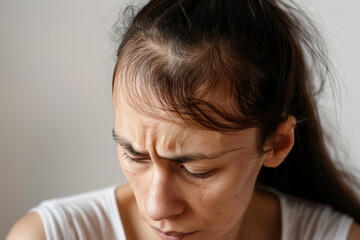 Fototapeta premium tête de femme souffrant d'alopécie et qui perd ses cheveux 