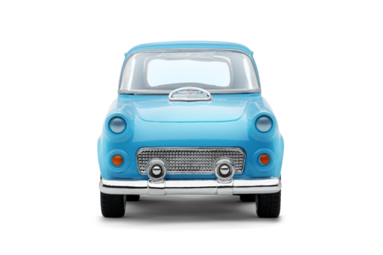 Front View of Blue Toy Car on transparent Background