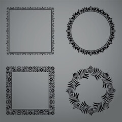Set of decorative frames Elegant vector element for design in Eastern style, place for text. Floral black and gray borders. Lace illustration for invitations and greeting cards