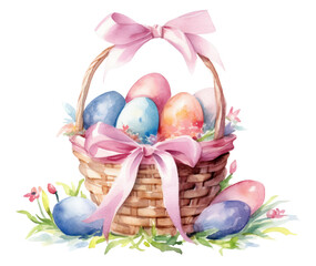 PNG Easter egg basket ribbon plant white background.