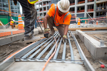 Worker Installing Electrical Infrastructure on Site

