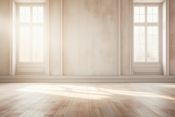 Empty Room with Sunlight Streaming Through Windows.