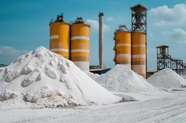 Obraz premium Industrial Facility with Large Silos and Sand Piles 