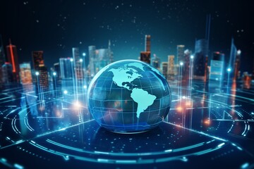 a globe with a city in the background