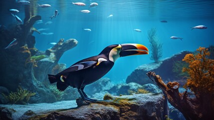 a bird standing on a rock in the water