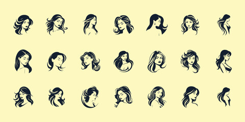 Women heads in profile. Beautiful girls faces profiles, anonymous portraits with hairstyle vector set