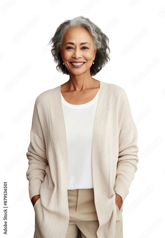 Poster png cream cardigan mockup sweater smile retirement.