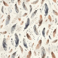 Seamless feather pattern in neutral tones, perfect for textile design, wallpaper, and decorative projects. Tiling background ideal for elegant and artistic designs.