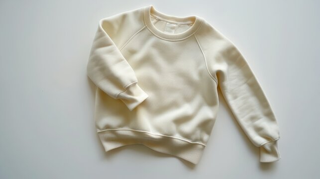 Blank off white children sweatshirt folded lying flat on white background