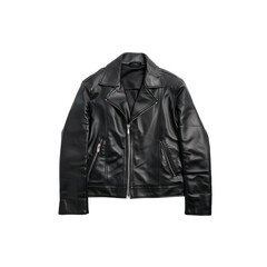 Elegant black leather jacket on a transparent background