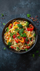 Delicious Vegetable Spaghetti with Bell Peppers and Broccoli