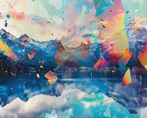 Fototapeta premium Abstract Mountain Landscape with Confetti
