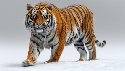 Fototapeta premium A Majestic Siberian Tiger Striding Through the Snow