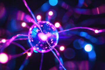 scientific background with an electric field, glowing power traces of tiny particles