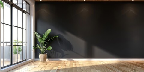 Minimalist Interior Design with a Large Window and a Black Wall