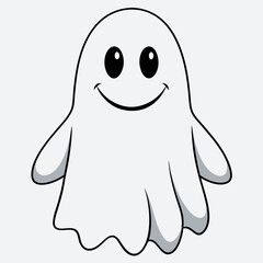 Ghost vector illustration,  spooky vector art, ghost silhouette, Mushroom cap on ghost's head