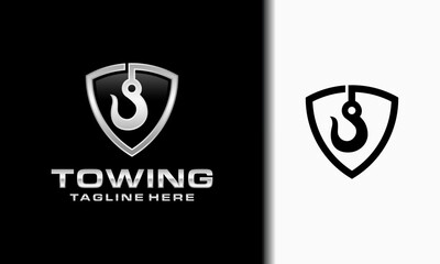 Hook Towing With Shield Logo Design, cool logo and very suitable for automotive companies Vector Illustration